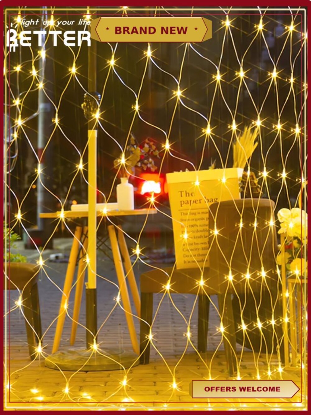 Christmas Net Lights Outdoor Warm White Waterproof Mesh Fairy String 360 LED 8